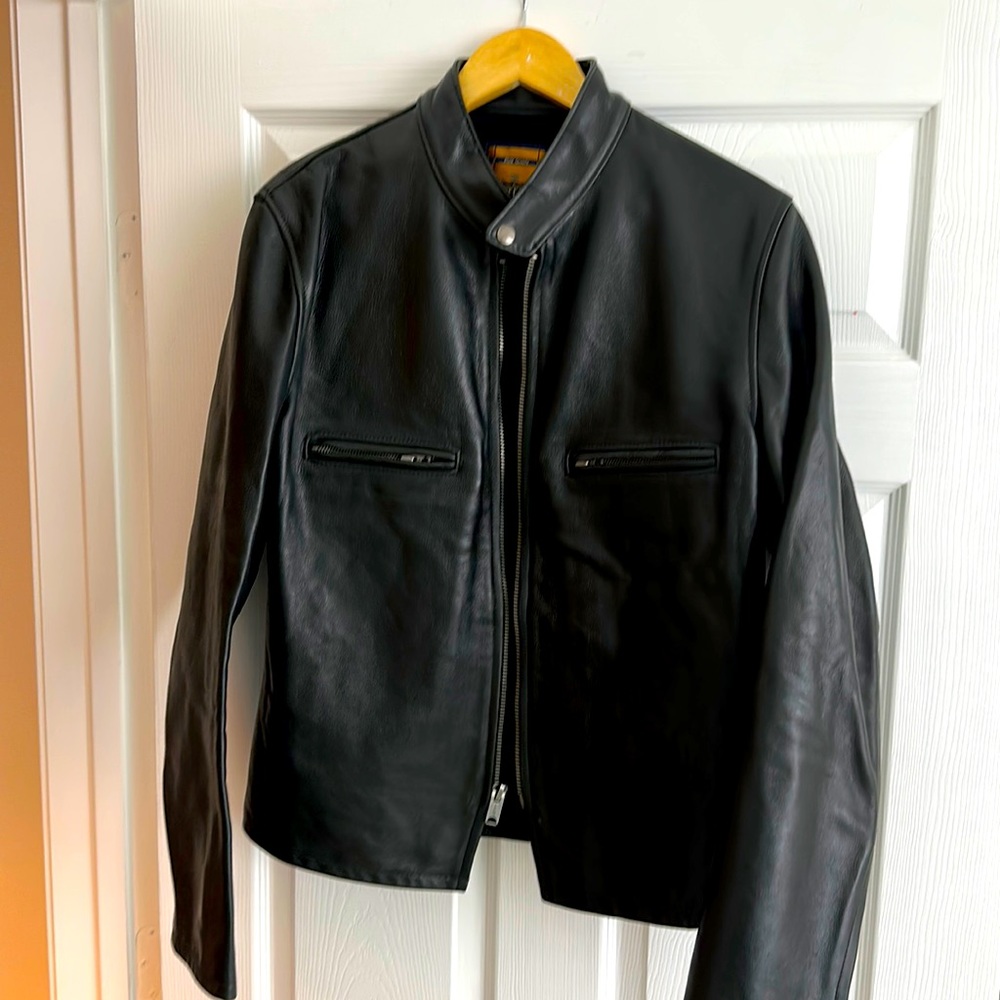 Schott NYC Black leather café racer  moto jacket mint condition!!!